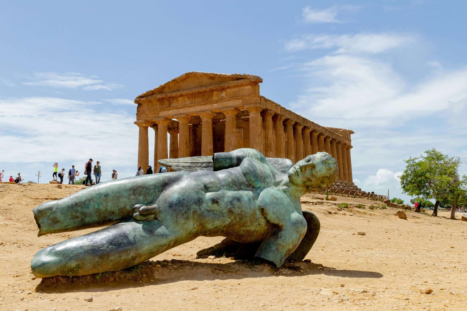 pexels-photo-14448006-14448006 Ancient Greek Temple of Concordia and Icarus statue in Agrigento, Sicily. Historical and iconic architectural site.